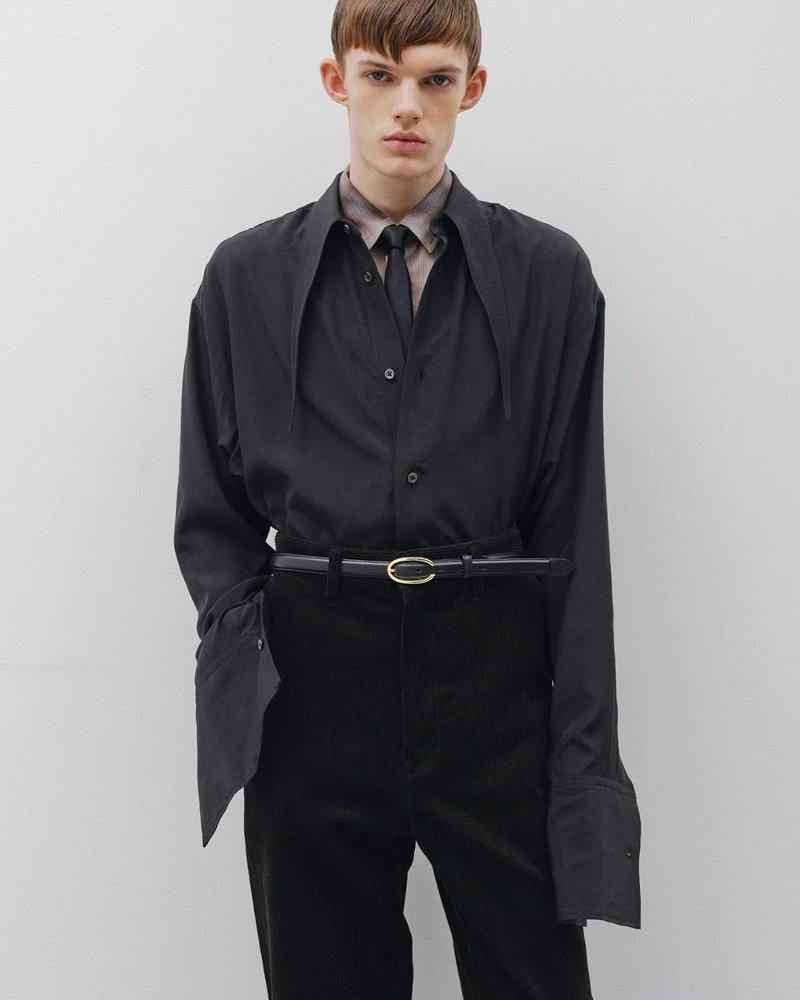 FORMED WIDE CORDUROY PANTS -BLACK-