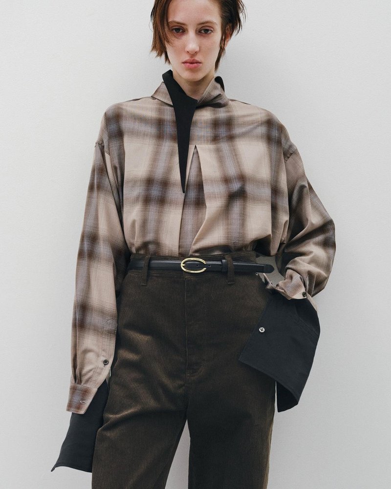FORMED WIDE CORDUROY PANTS -BROWN-