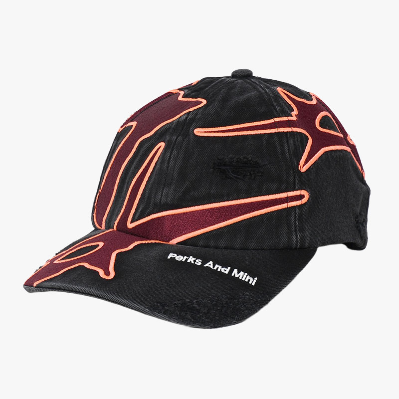 SEVEN EIGHTHS BASEBALL CAP -BLACK WASH/DEEP RED-