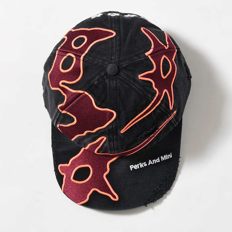 SEVEN EIGHTHS BASEBALL CAP -BLACK WASH/DEEP RED-