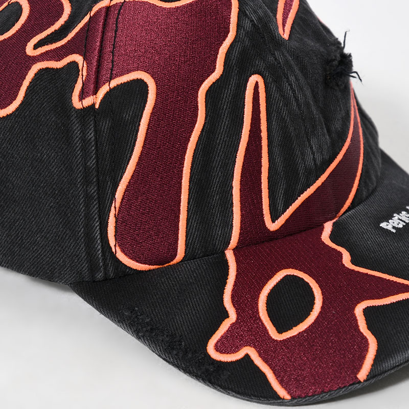 SEVEN EIGHTHS BASEBALL CAP -BLACK WASH/DEEP RED-