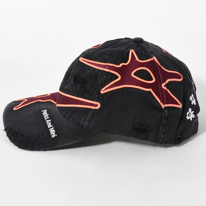 SEVEN EIGHTHS BASEBALL CAP -BLACK WASH/DEEP RED-