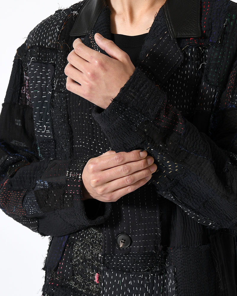 PATCHED KANTHA QUILT WORK JACKET -BLACK-