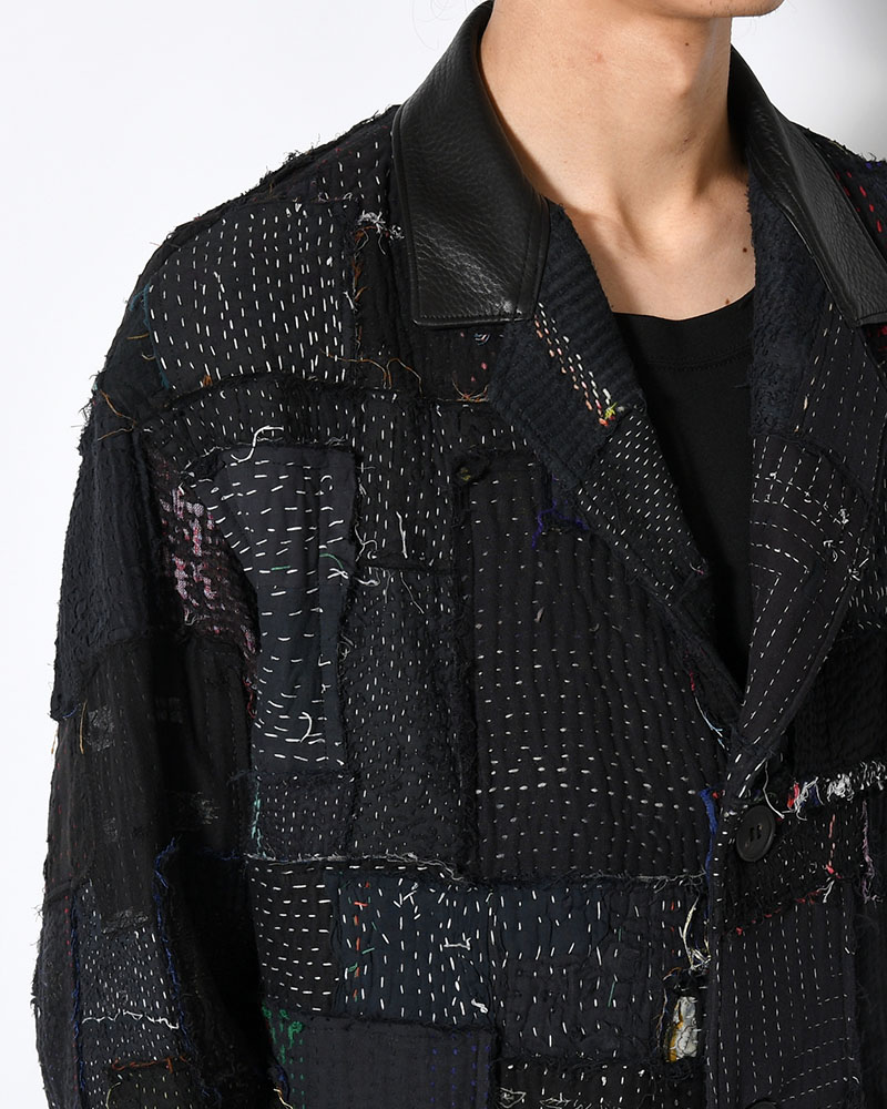 PATCHED KANTHA QUILT WORK JACKET -BLACK-