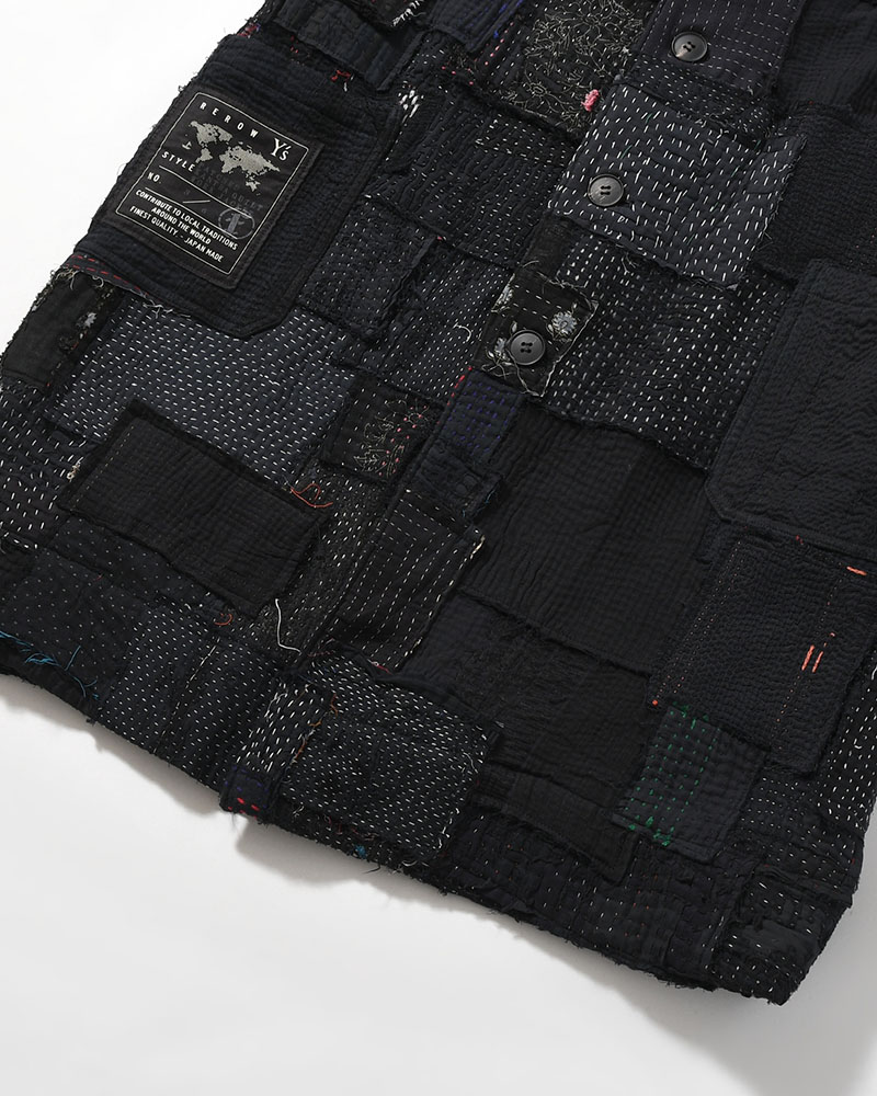 PATCHED KANTHA QUILT WORK JACKET -BLACK-