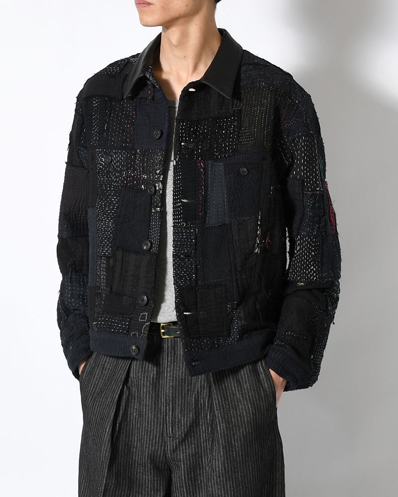 PATCHED KANTHA QUILT TRUCKER JACKET -BLACK-