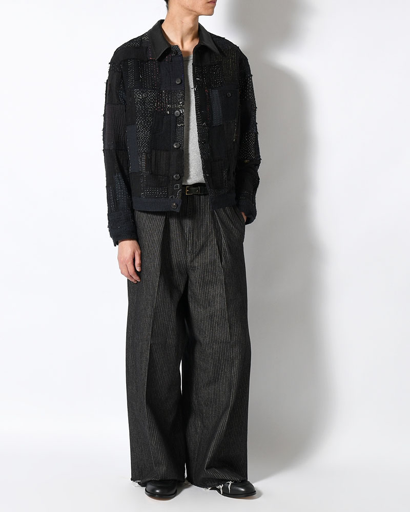 PATCHED KANTHA QUILT TRUCKER JACKET -BLACK-