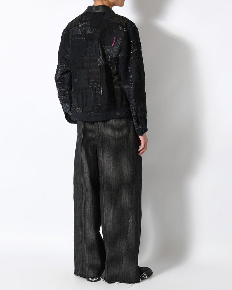 PATCHED KANTHA QUILT TRUCKER JACKET -BLACK-