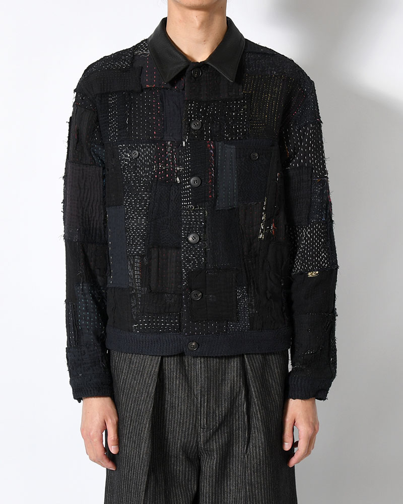 PATCHED KANTHA QUILT TRUCKER JACKET -BLACK-