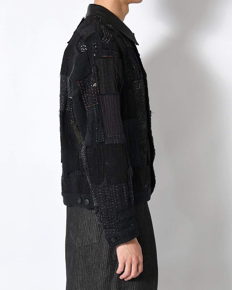 PATCHED KANTHA QUILT TRUCKER JACKET -BLACK-