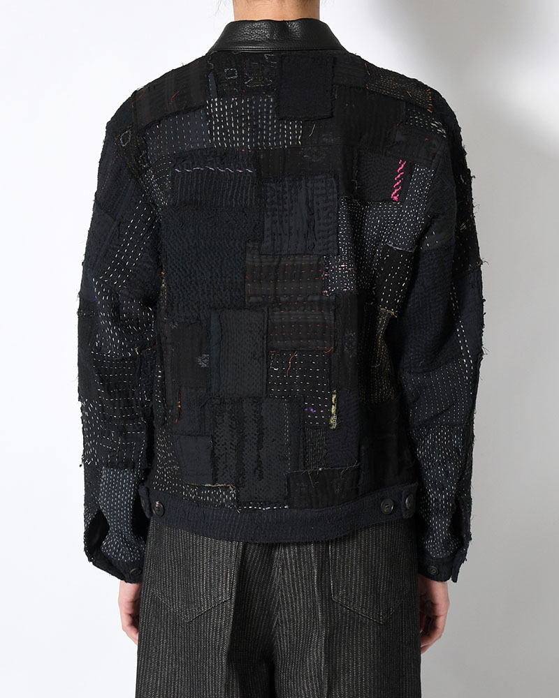 PATCHED KANTHA QUILT TRUCKER JACKET -BLACK-