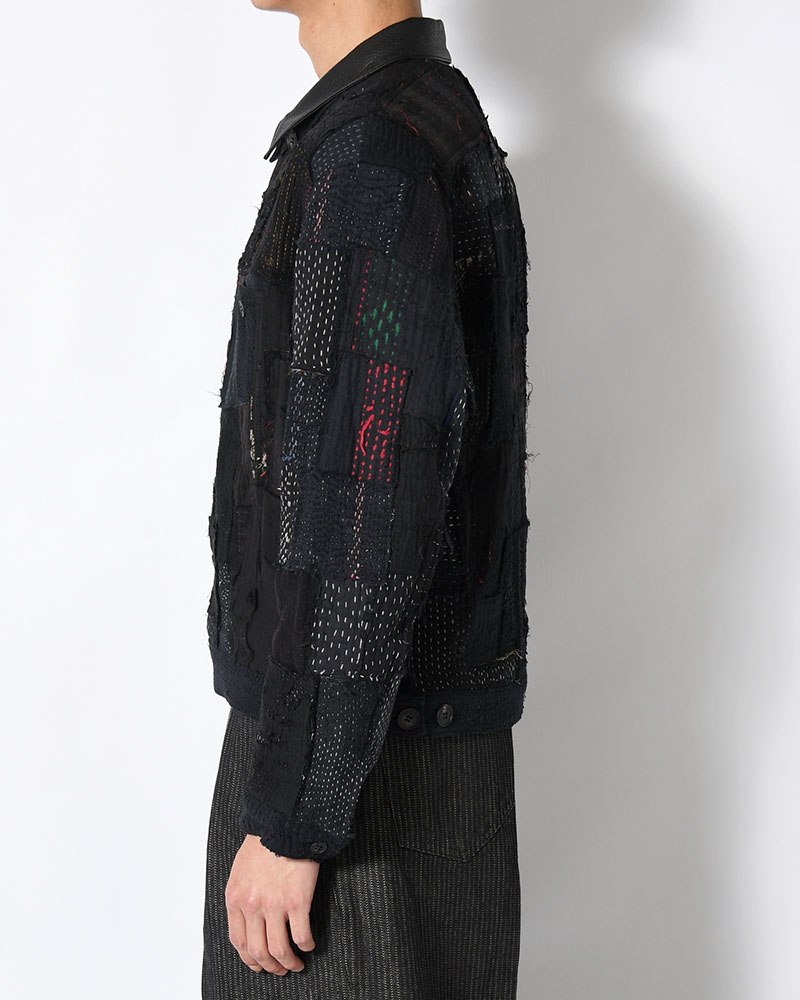 PATCHED KANTHA QUILT TRUCKER JACKET -BLACK-