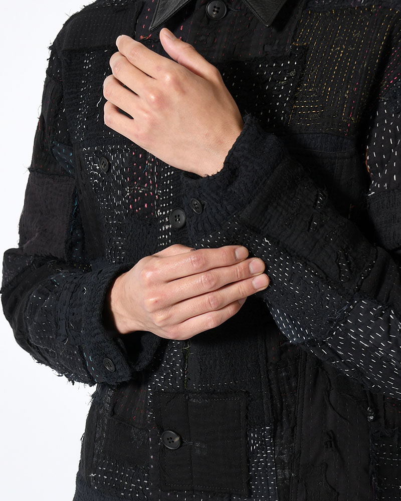 PATCHED KANTHA QUILT TRUCKER JACKET -BLACK-