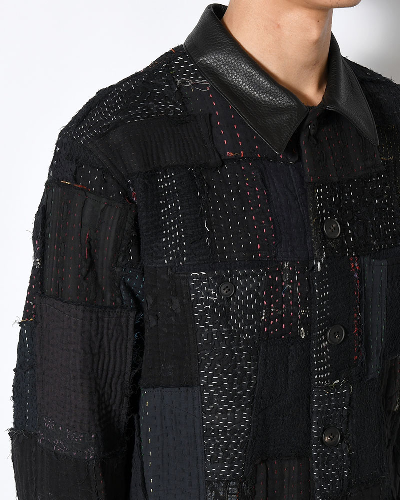 PATCHED KANTHA QUILT TRUCKER JACKET -BLACK-