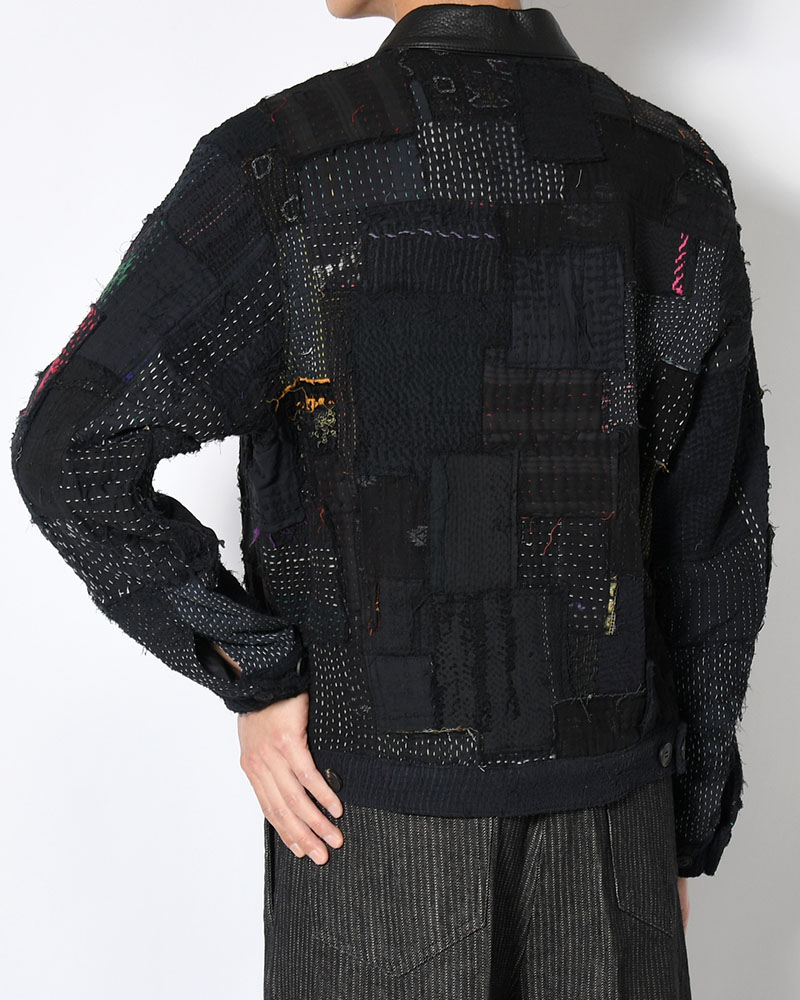 PATCHED KANTHA QUILT TRUCKER JACKET -BLACK-
