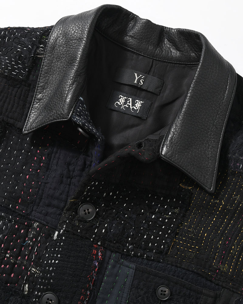 PATCHED KANTHA QUILT TRUCKER JACKET -BLACK-
