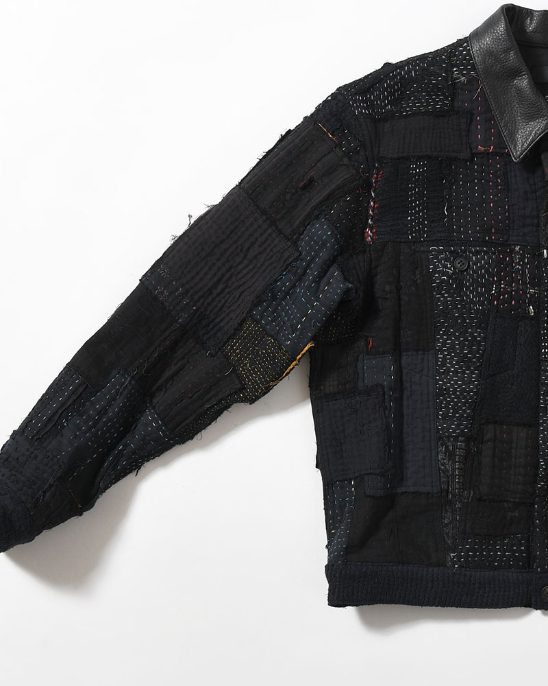 PATCHED KANTHA QUILT TRUCKER JACKET -BLACK-