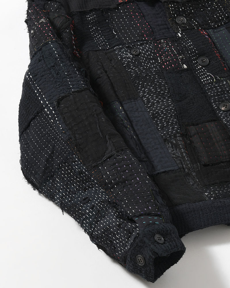 PATCHED KANTHA QUILT TRUCKER JACKET -BLACK-