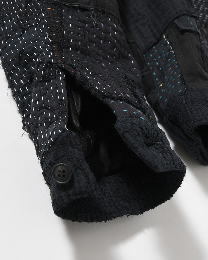 PATCHED KANTHA QUILT TRUCKER JACKET -BLACK-