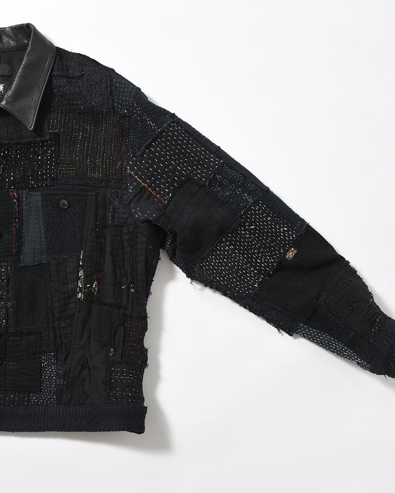 PATCHED KANTHA QUILT TRUCKER JACKET -BLACK-