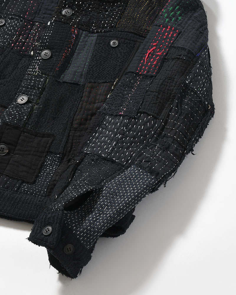 PATCHED KANTHA QUILT TRUCKER JACKET -BLACK-