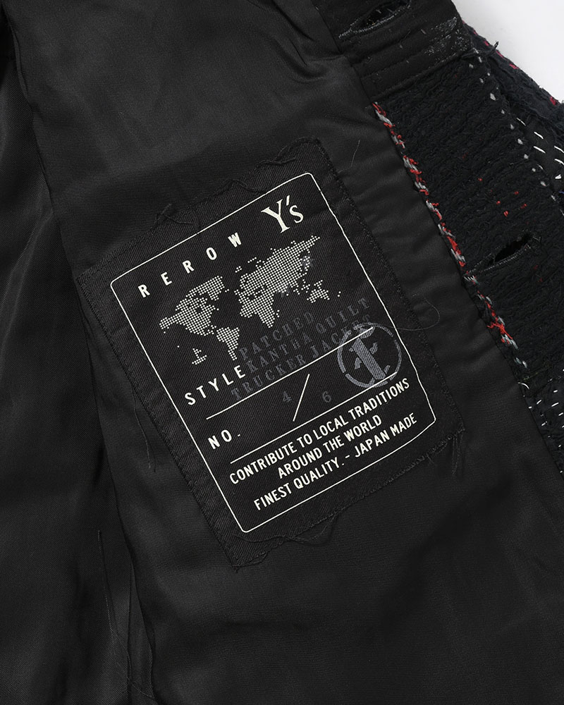 PATCHED KANTHA QUILT TRUCKER JACKET -BLACK-