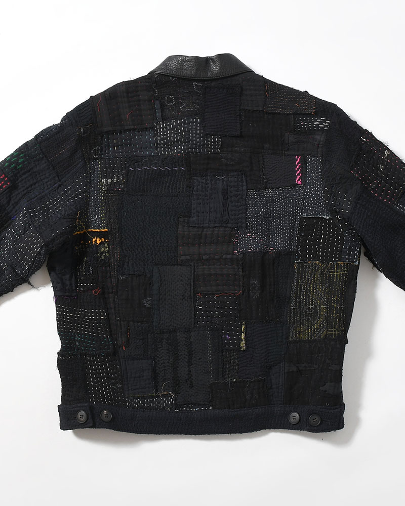 PATCHED KANTHA QUILT TRUCKER JACKET -BLACK-