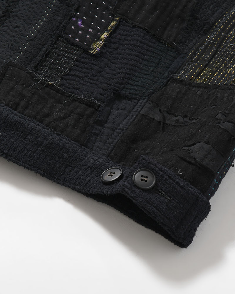 PATCHED KANTHA QUILT TRUCKER JACKET -BLACK-