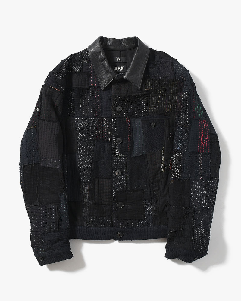 PATCHED KANTHA QUILT TRUCKER JACKET -BLACK-