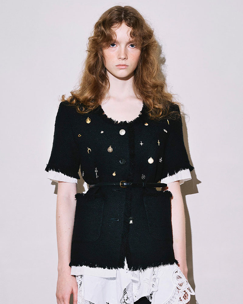 【期間限定:4/29～5/6】Cindy tweed jacket with Bijou -BLACK-