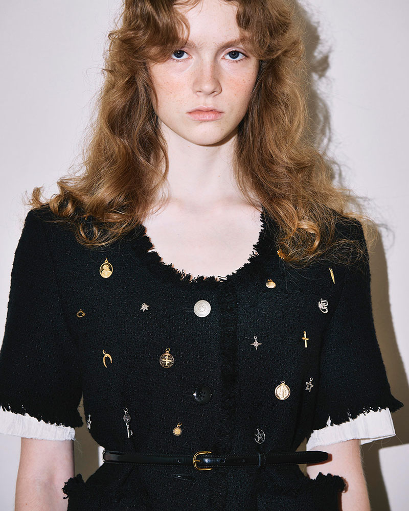 【期間限定:4/29～5/6】Cindy tweed jacket with Bijou -BLACK-