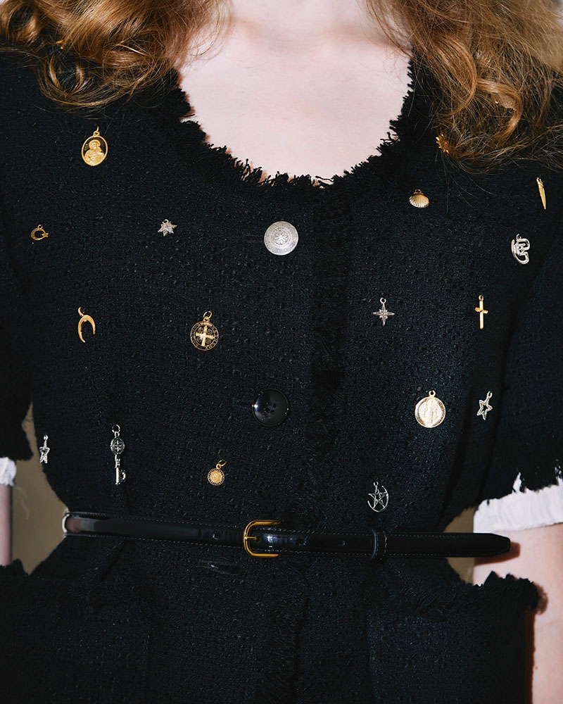 【期間限定:4/29～5/6】Cindy tweed jacket with Bijou -BLACK-