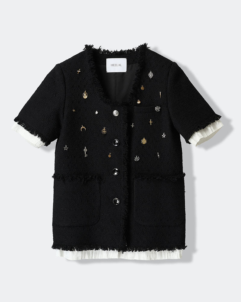 【期間限定:4/29～5/6】Cindy tweed jacket with Bijou -BLACK-