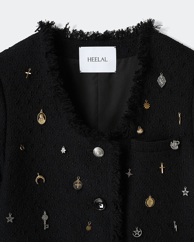 【期間限定:4/29～5/6】Cindy tweed jacket with Bijou -BLACK-