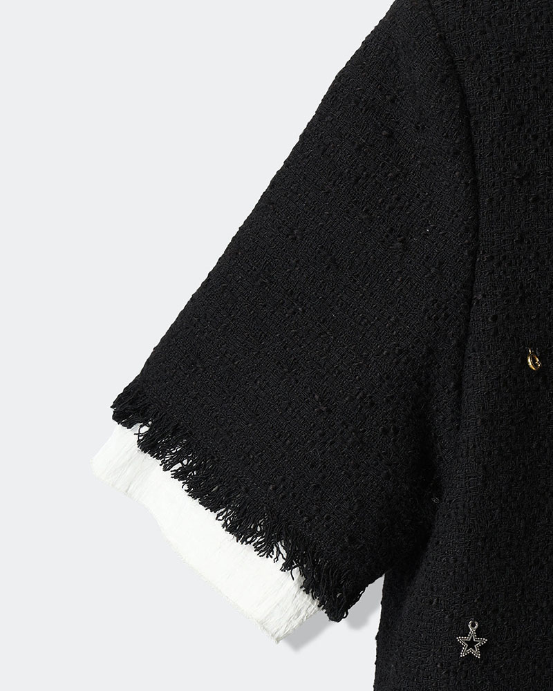 【期間限定:4/29～5/6】Cindy tweed jacket with Bijou -BLACK-