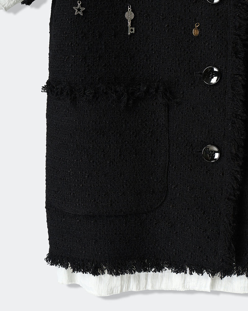 【期間限定:4/29～5/6】Cindy tweed jacket with Bijou -BLACK-
