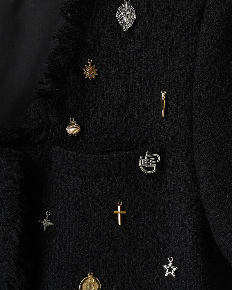 【期間限定:4/29～5/6】Cindy tweed jacket with Bijou -BLACK-