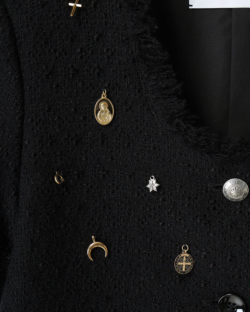【期間限定:4/29～5/6】Cindy tweed jacket with Bijou -BLACK-