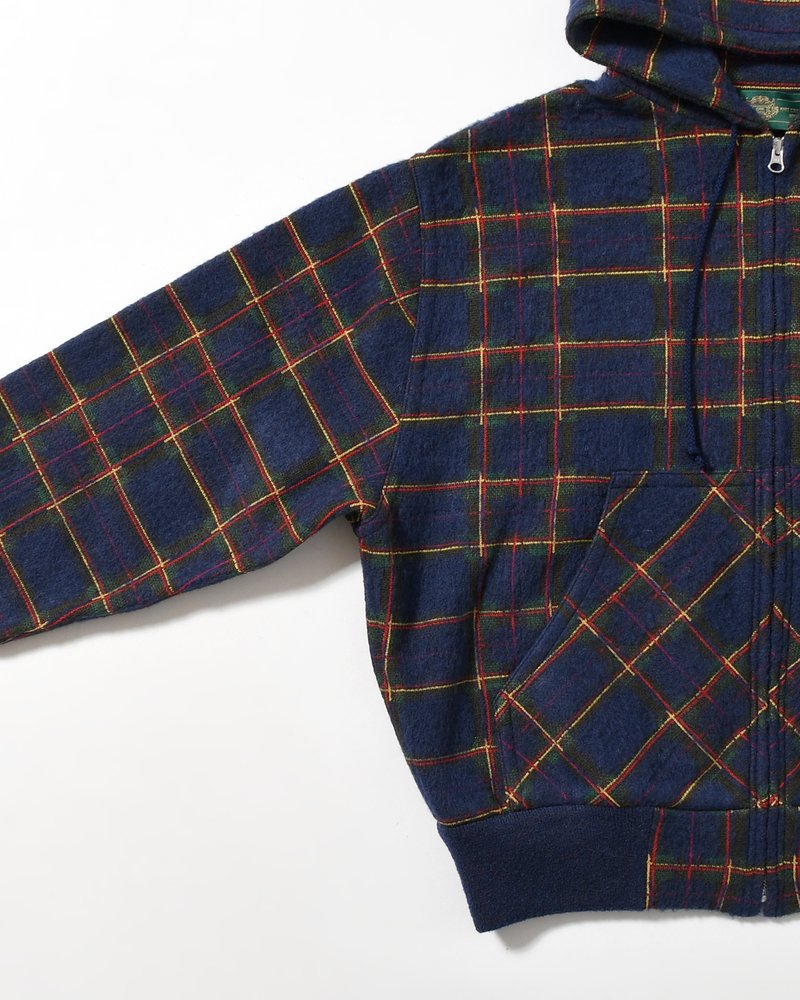 BRUSHED CHECK ZIP-UP HOODIE -NAVY-