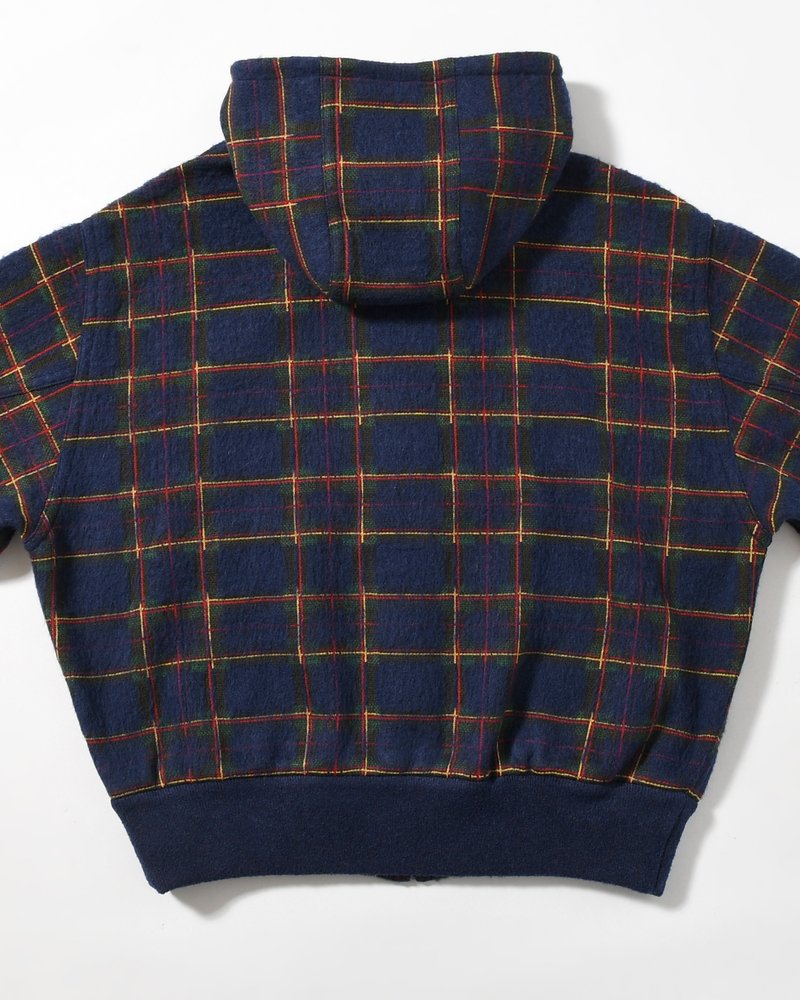 BRUSHED CHECK ZIP-UP HOODIE -NAVY-