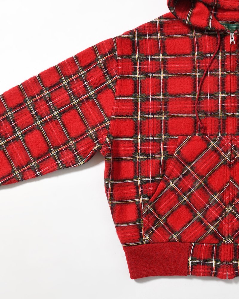 BRUSHED CHECK ZIP-UP HOODIE -RED-