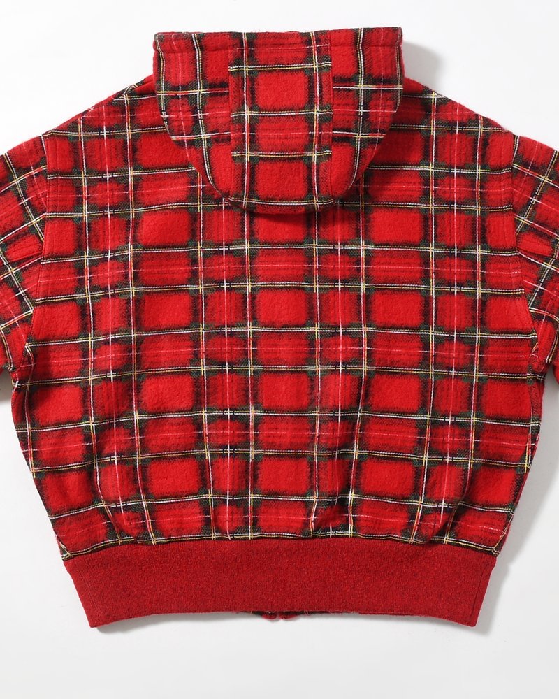 BRUSHED CHECK ZIP-UP HOODIE -RED-