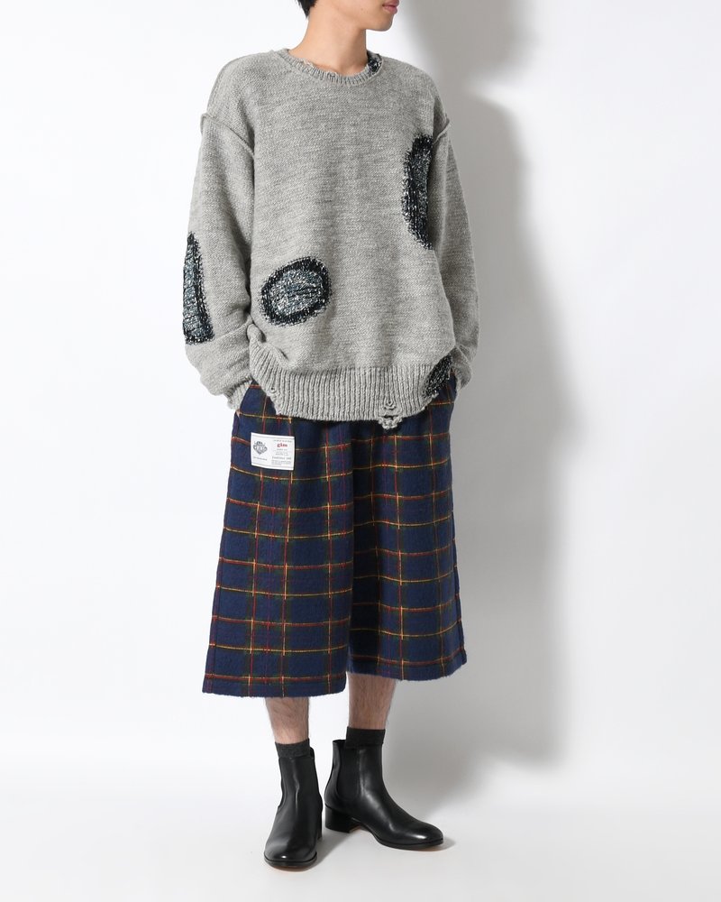 BRUSHED CHECK CROPPED PANTS -NAVY-
