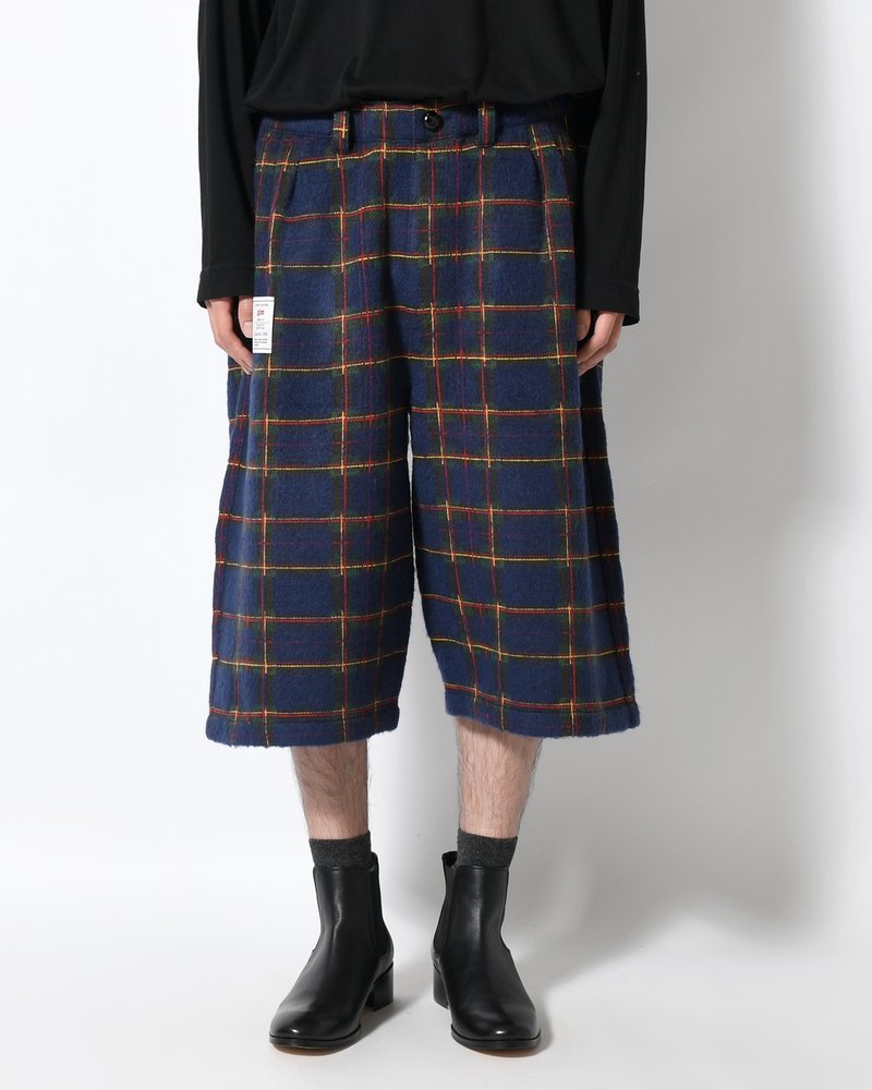 BRUSHED CHECK CROPPED PANTS -NAVY-