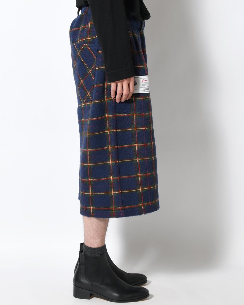 BRUSHED CHECK CROPPED PANTS -NAVY-