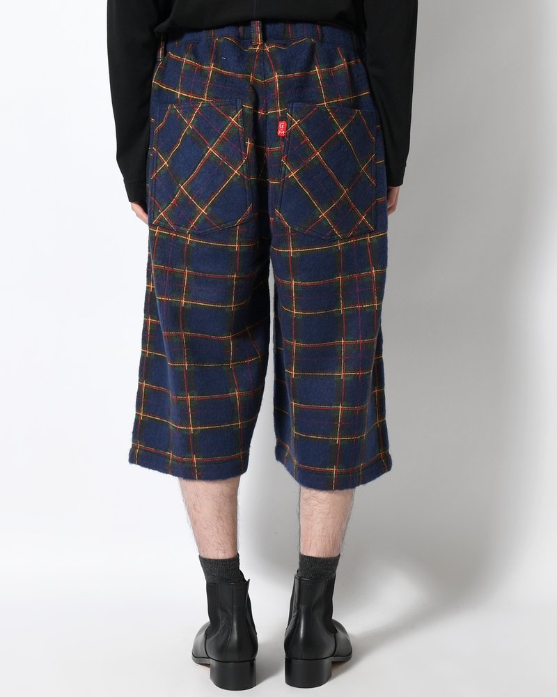 BRUSHED CHECK CROPPED PANTS -NAVY-
