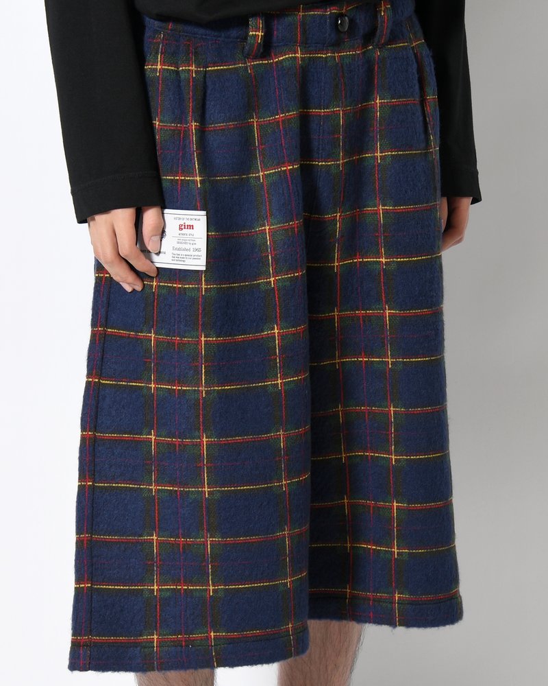 BRUSHED CHECK CROPPED PANTS -NAVY-