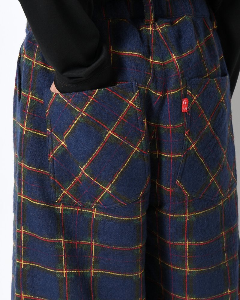 BRUSHED CHECK CROPPED PANTS -NAVY-