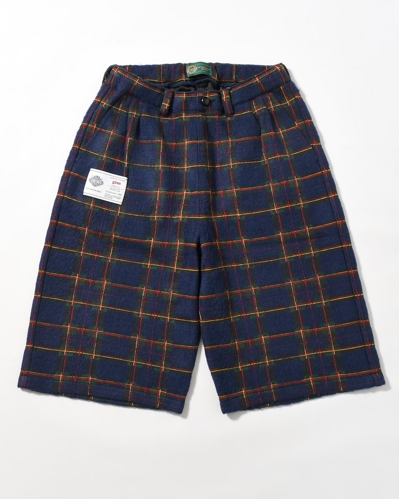 BRUSHED CHECK CROPPED PANTS -NAVY-