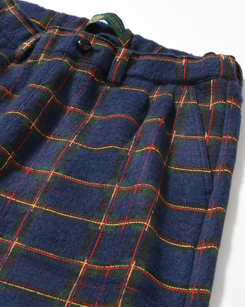 BRUSHED CHECK CROPPED PANTS -NAVY-